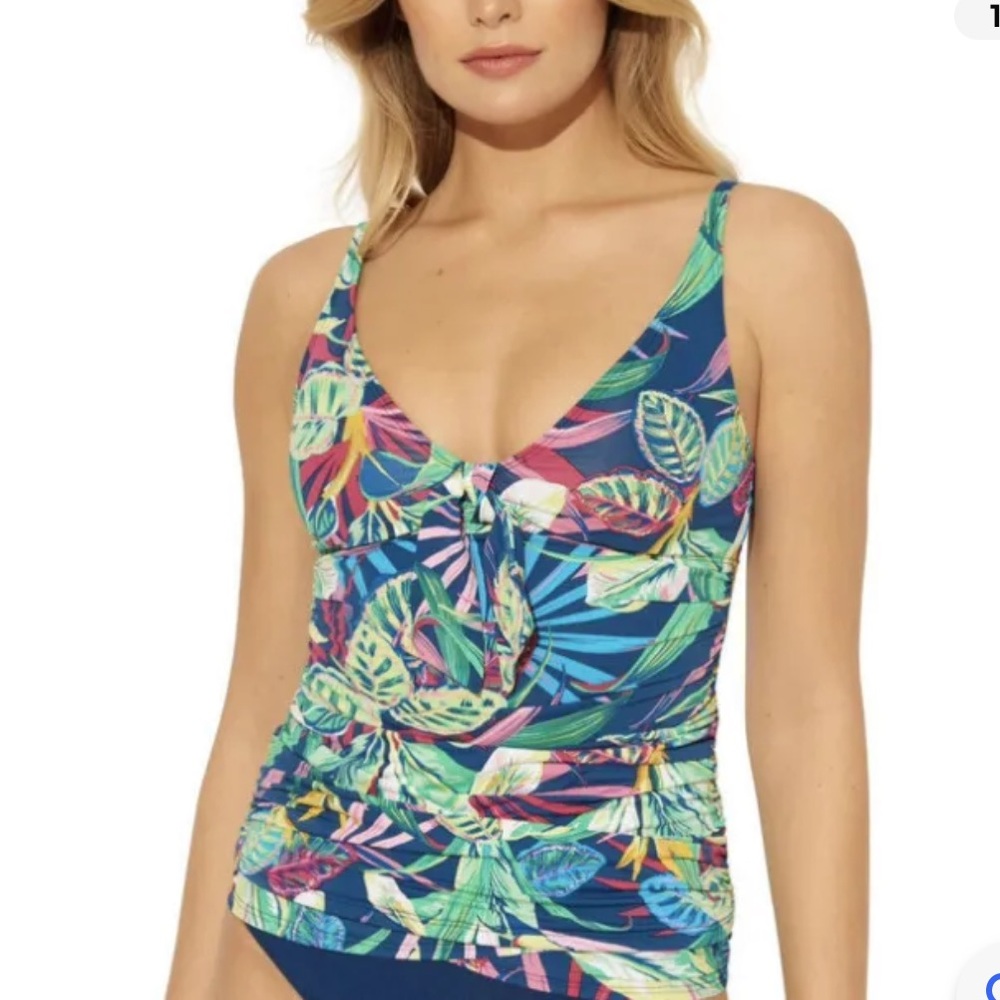 Bleu Rod Beattie Printed Tie Front V-Neck Tankini Top Size 6